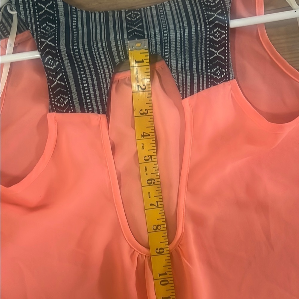 EM Coral Orange High-Low Tank Top | Striped Aztec Texture Straps | Size M - Picture 8 of 9